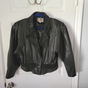 Vintage '90s black woman leather jacket L oversized